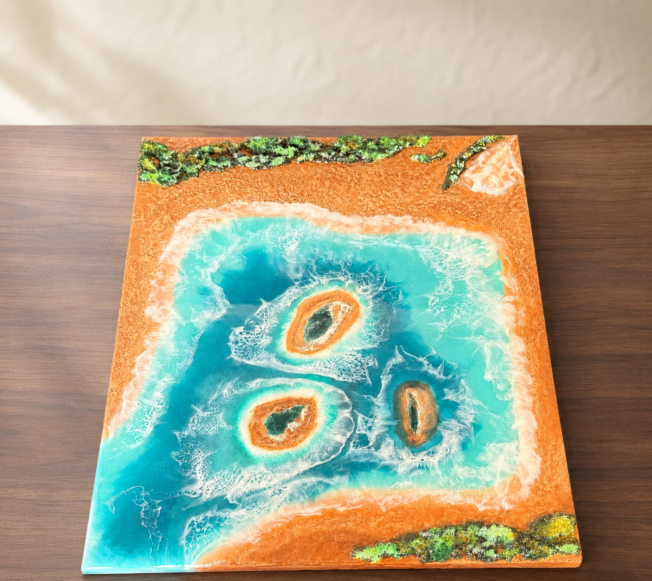 Turquoise ocean resin artwork
